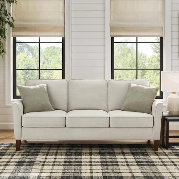 Mid-Century Modern Flared Arm Sofa in Oyster Beige Woven Fabric