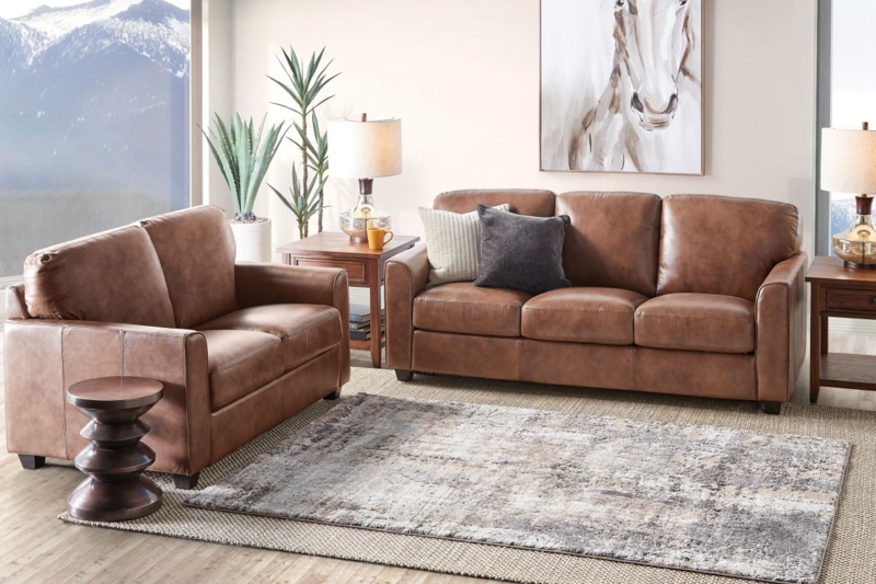 Mid-Century Modern Loveseat in Tobacco Brown with Vertical Tufting