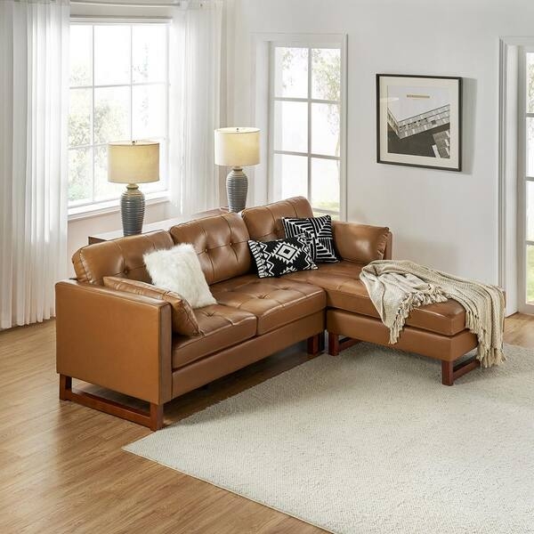 Mid-Century Modern Sectional Sofa with Tapered Legs and Tufting