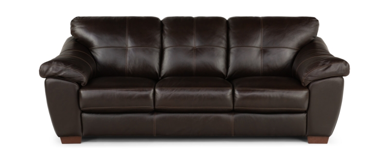 Mid-Century Modern Sofa, Cognac Leather-Like, Cylindrical Bolsters