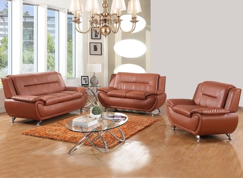 Mid-Century Modern Tan Living Room Set, Bolsters
