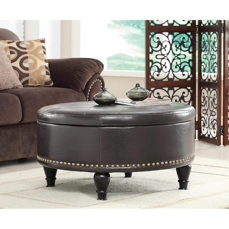 Mid-Century Round Storage Ottoman with Splayed Wood Legs