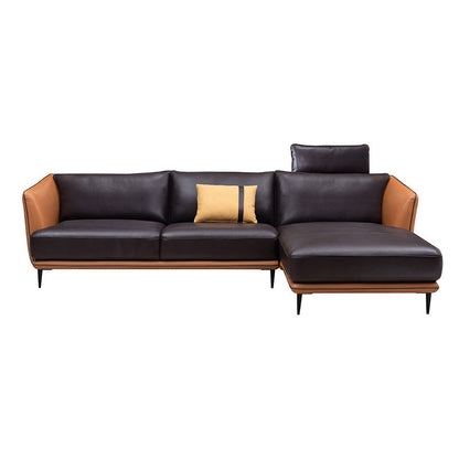 Mid-Century Sectional Sofa Tan Leather-Like Tapered Legs