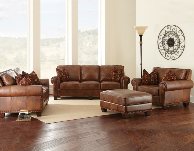 Mid-Century Set Leather Tufted Seat Bolster Pillows Wood Legs