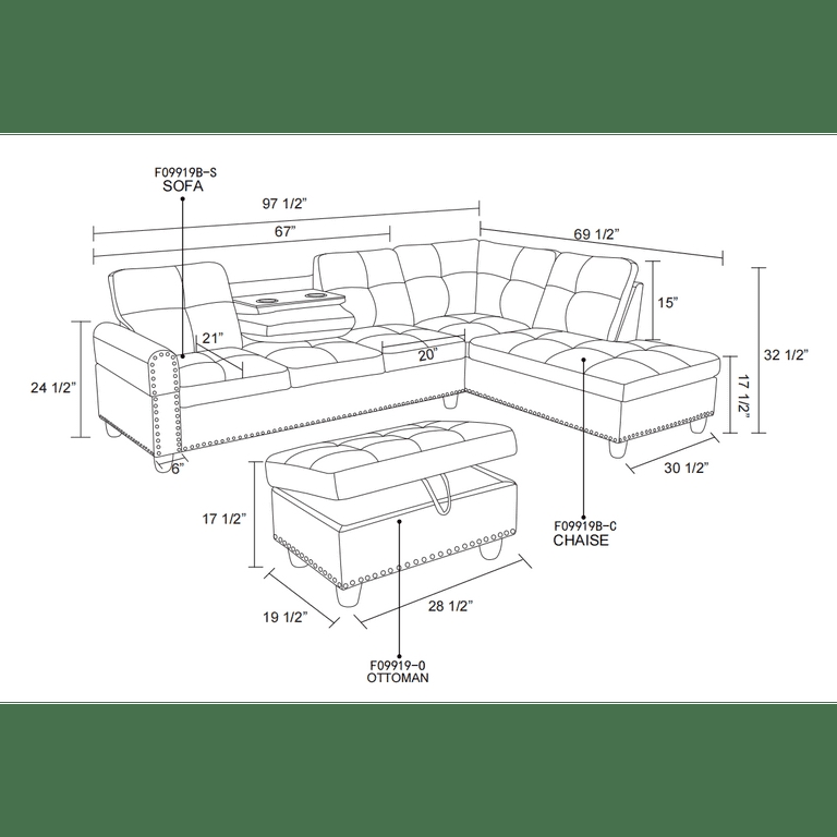 Mid-Century Sofa Set, Grey Linen 3-Piece with Bolsters