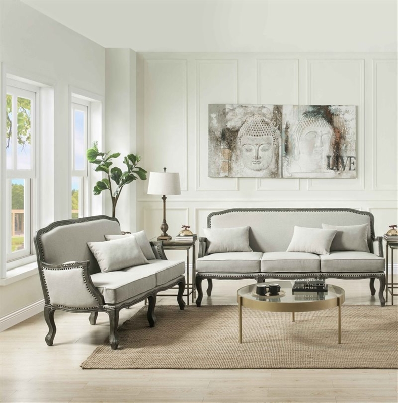 Mid-Century Sofa Set with Tapered Legs and Gold-Capped Sabot Feet