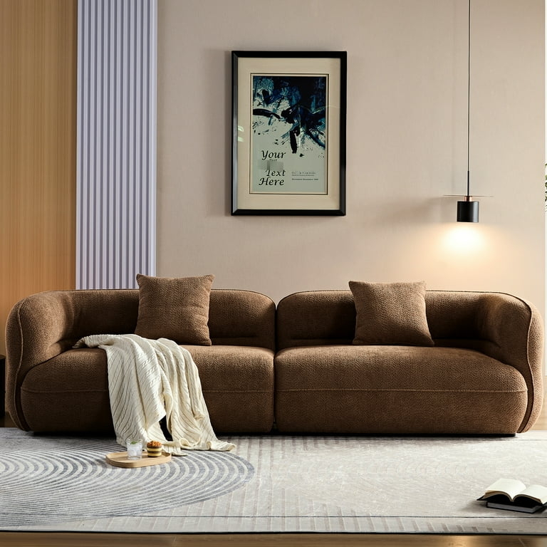 Mid-Century Sofa with Exposed Wood Base Frame and Bolster Pillows