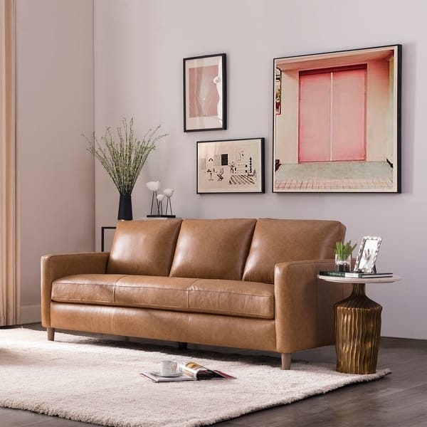 Mid-Century Two-Cushion Sofa with Tapered Legs and Bolster Pillows