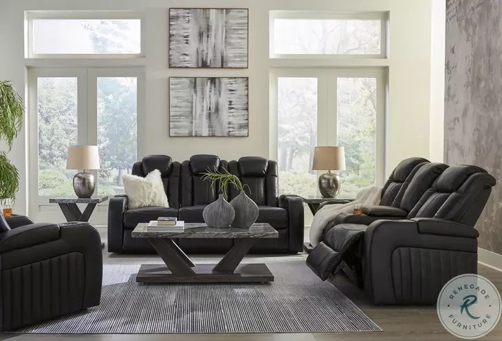 Midnight Blue Power Reclining Living Room Set with Cup Holders