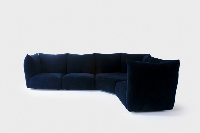 Midnight Blue Sectional Sofa with Adjustable Backrests in Fabric