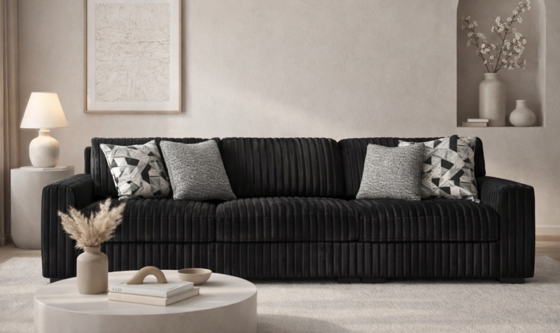 Midnight Blue Sectional with Textured Woven Fabric