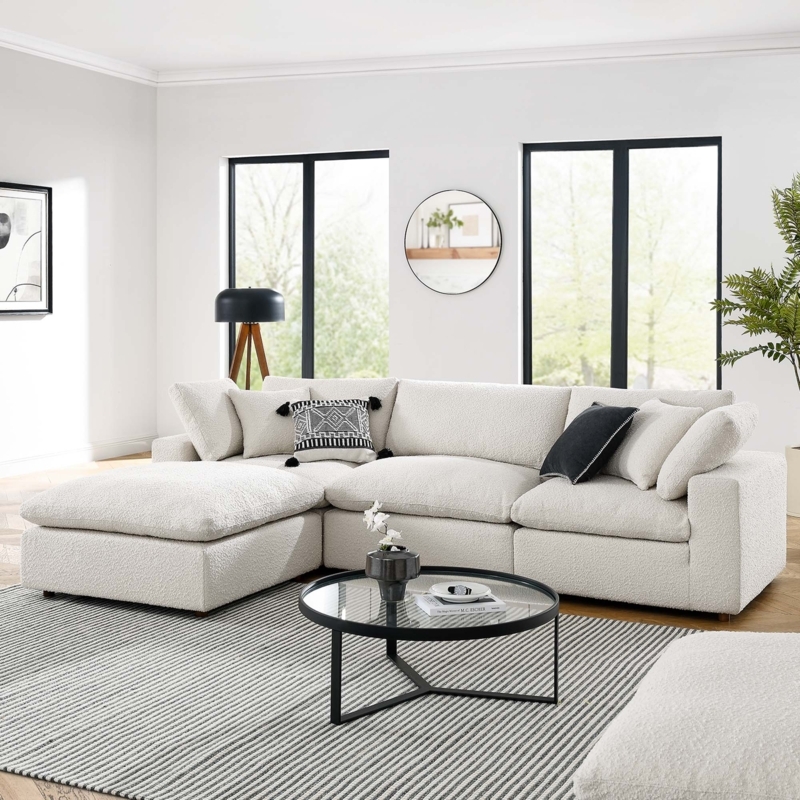 Minimalist Chaise Sectional Sofa Modular Block Cushioning Low Profile