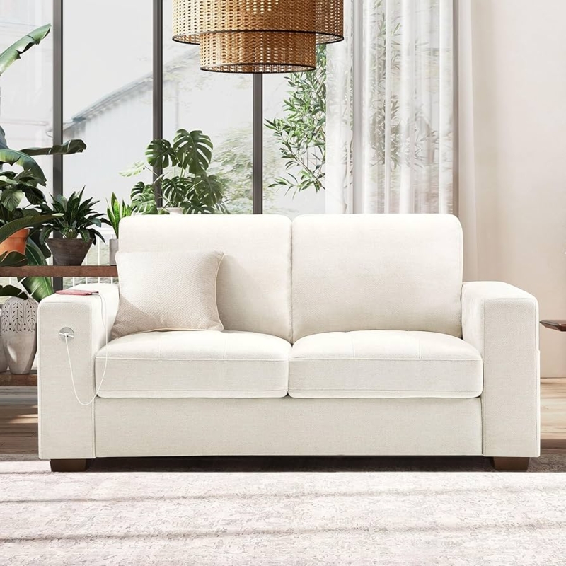 Minimalist Channeled Back Loveseat with Tapered Legs for Small Spaces