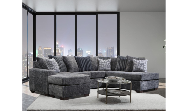 Minimalist Charcoal Corner Sofa Wide Blocky Arms Textured Fabric