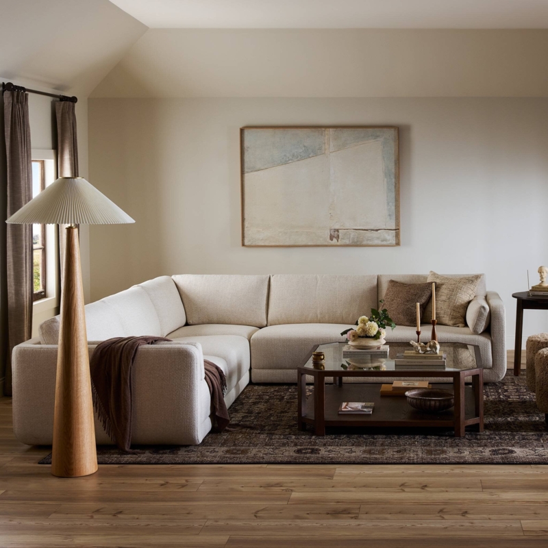 Minimalist Cream Sectional Sofa Low Profile Silhouette Modular Design