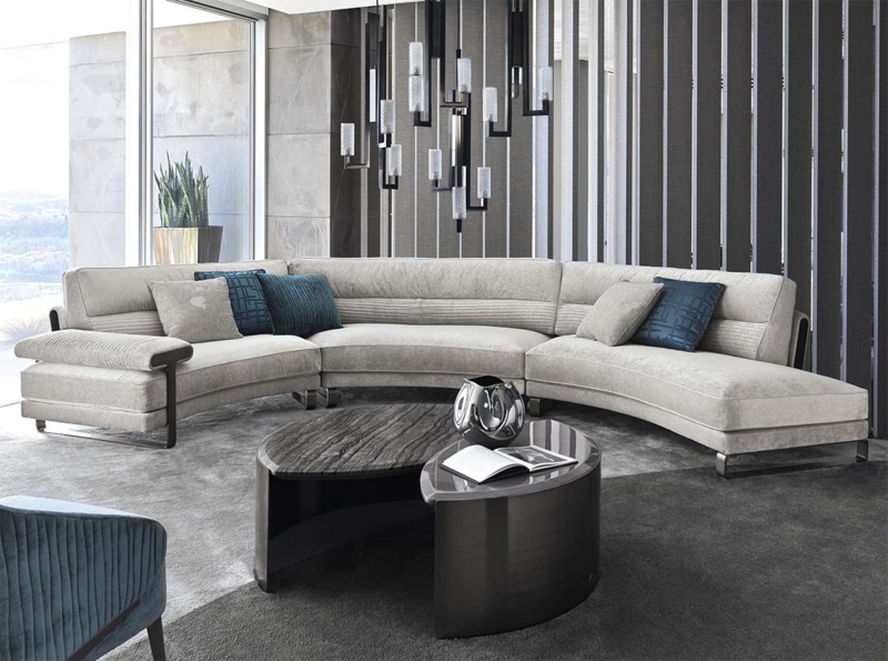 Minimalist Curved Sectional Sofa with Continuous Off-White Base