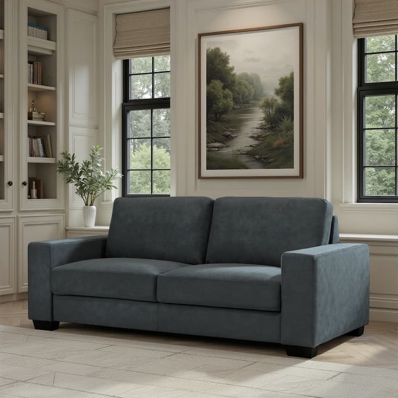 Minimalist Dark Gray Loveseat with Square Track Arms