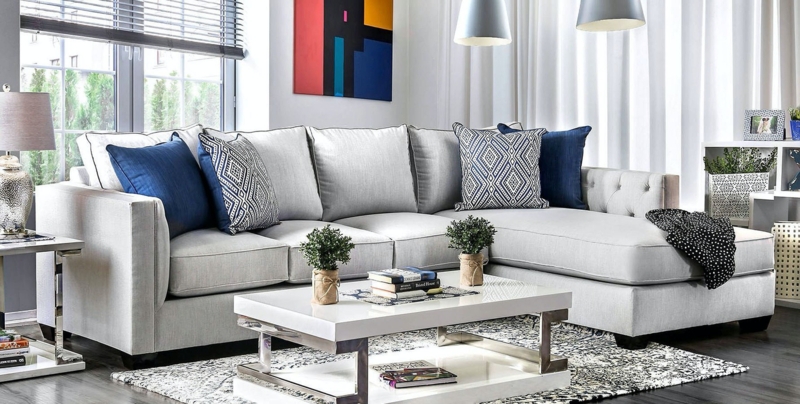 Minimalist Fabric Sectional Sofa featuring Track Arms & Block Feet