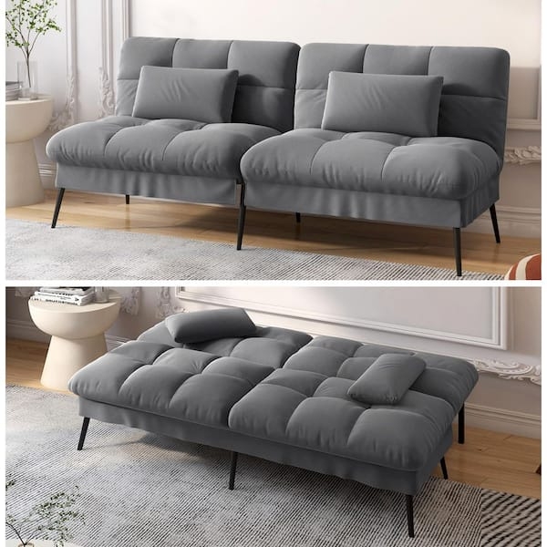 Minimalist Gray Armless Futon with Split Adjustable Back