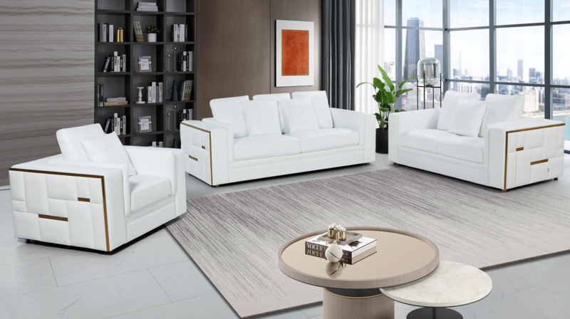 Minimalist Leather-Like Sectional, Chrome Legs