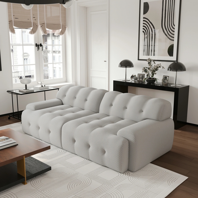 Minimalist Legless Couch Design with Cream Corduroy Texture