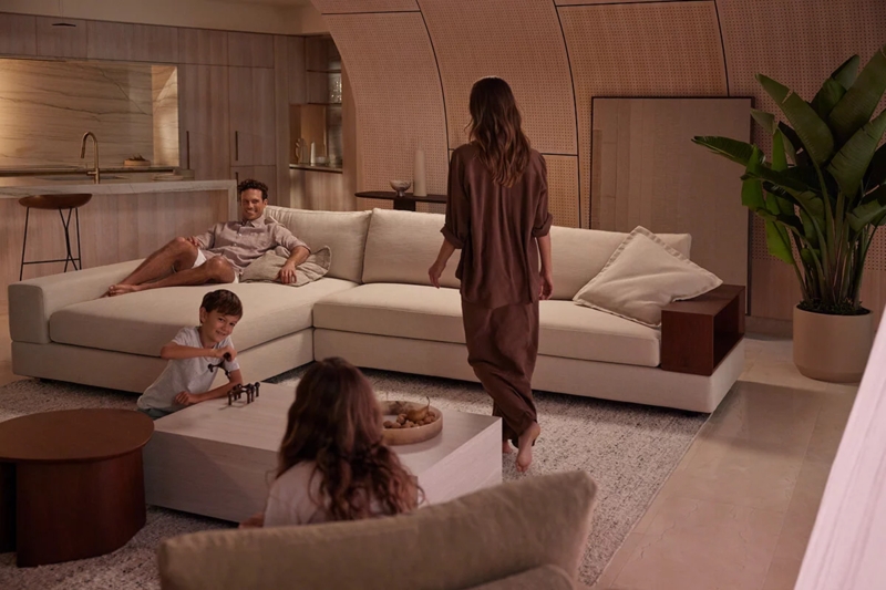 Minimalist Light Gray L-Shaped Sectional with Track Arms