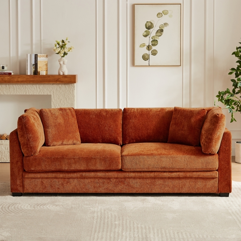 Minimalist Light Gray Sofa featuring Flared Arms & Tapered Wood Legs