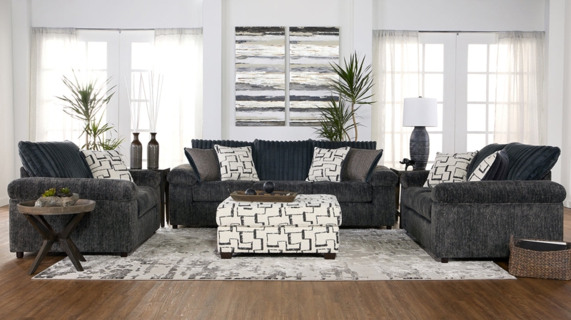 Minimalist Living Room Group Wide Track Arms Oversized Charcoal