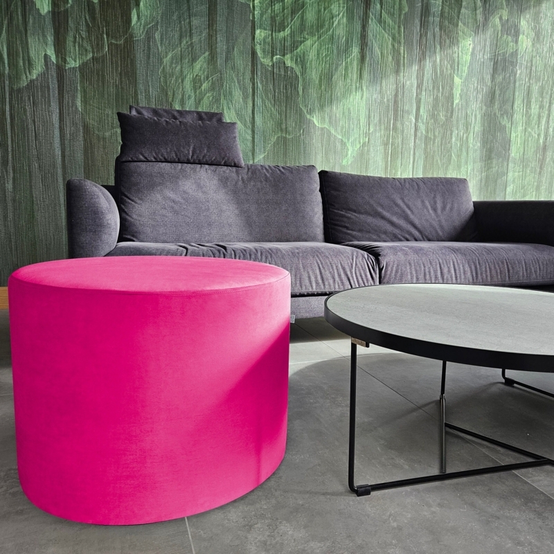 Minimalist Pastel Pink Round Pouf for Bedroom Accent
