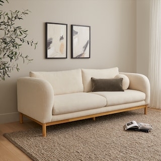 Minimalist Sofa Deep Seated with Block Base and Textured Weave Cream