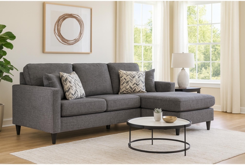 Minimalist Sofa in Beige Linen-Like Fabric with Tapered Legs