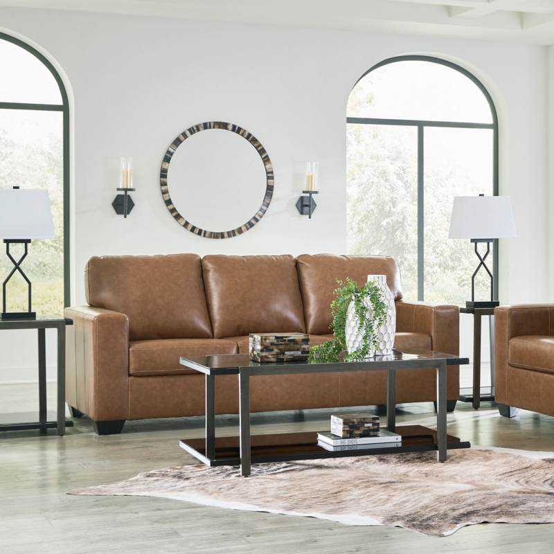 Minimalist Sofa Leather-Like Tapered Block Legs Track Arms