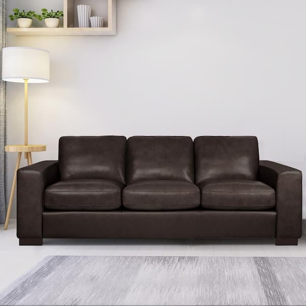 Minimalist Square Arm Couch with Blocky Wood Legs