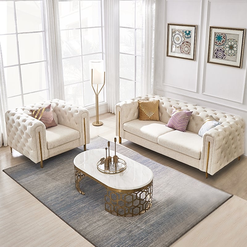 Minimalist White Sofa Curved Silhouette Leath-Aire Upholstery
