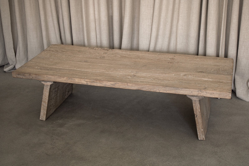 Minimalist Wood Sled Coffee Table with Rounded Corners