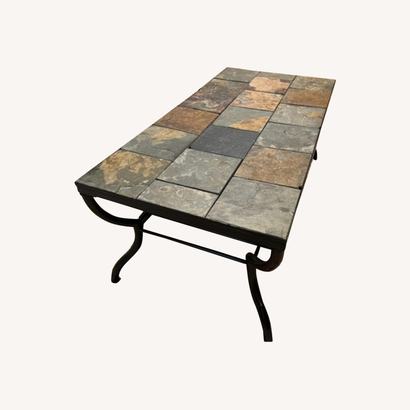Mission Style Coffee Table Slate Tile Inlay Lower Shelf Wood