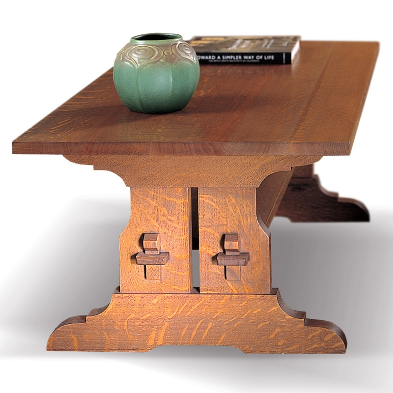 Mission Style Trestle Coffee Table in Warm Medium Brown Wood