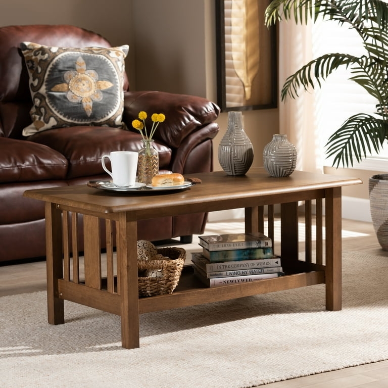 Mission Style Walnut Coffee Table featuring Slatted Sides