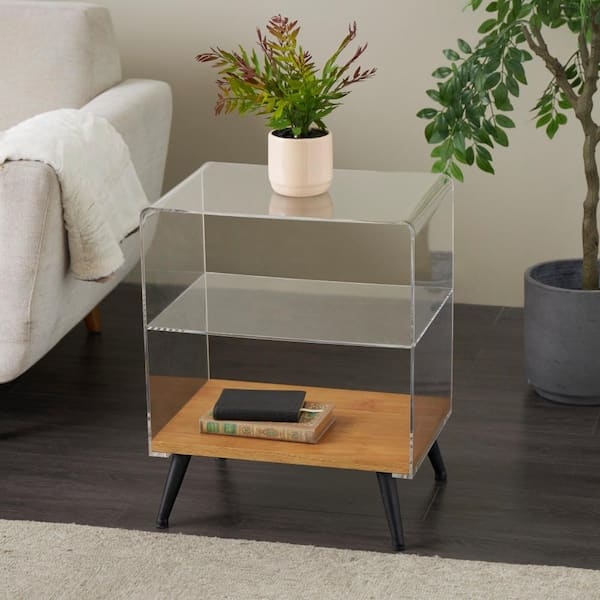 Mixed Material Coffee Table with Acrylic Top and Wood Base