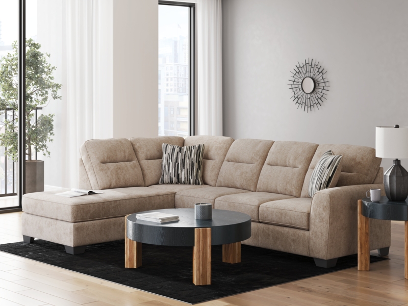 Mocha Channeled Back Sectional with Tapered Legs
