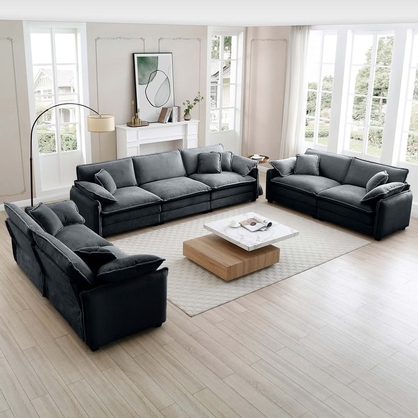 Modern 3-Piece Sofa Set Light Gray Blocky Silhouette Low Profile