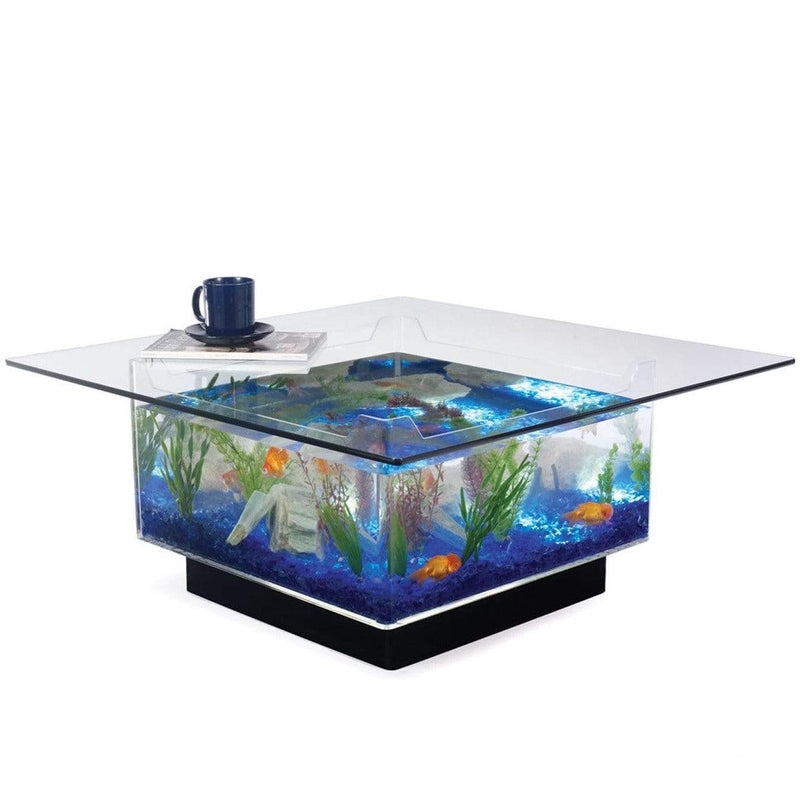 Modern Aquarium Coffee Table Design Rectangular Blue Illumination