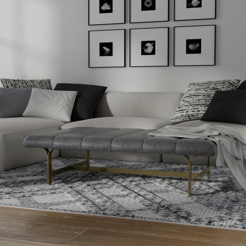 Modern Black Leather-Like Coffee Table with Metal Base
