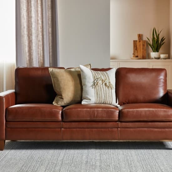 Modern Cognac Leather Sectional Sofa with Slim Metal Legs