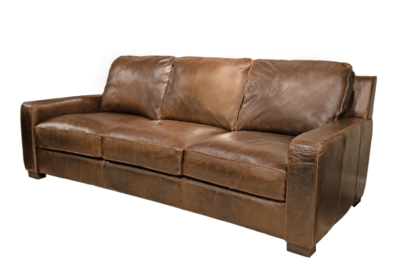 Modern Cognac Sofa with Slim Track Arms and Black Metal Legs