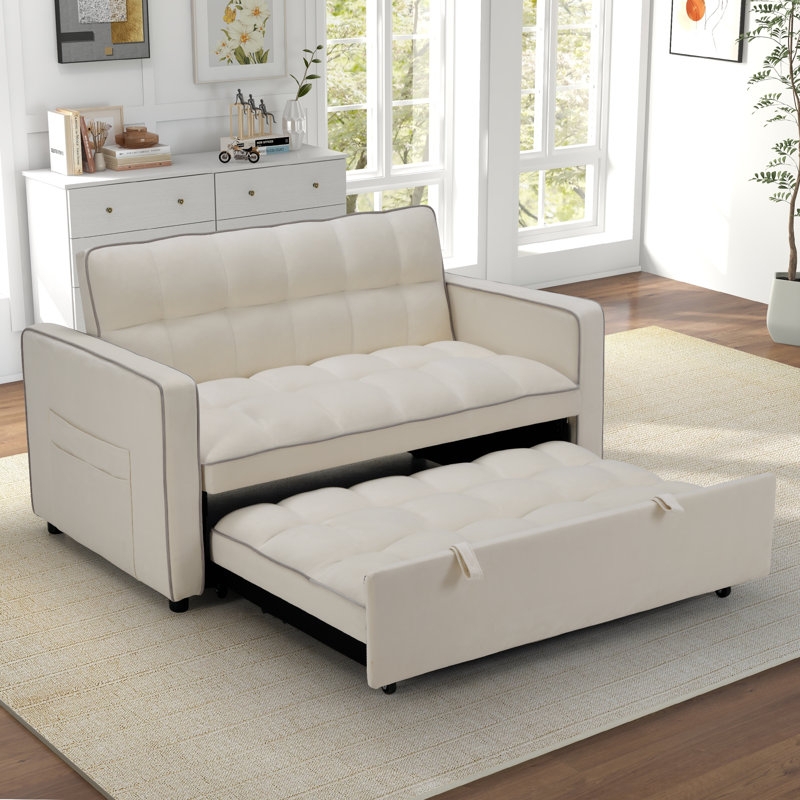 Modern Convertible Sofa Bed With Side Storage Pocket