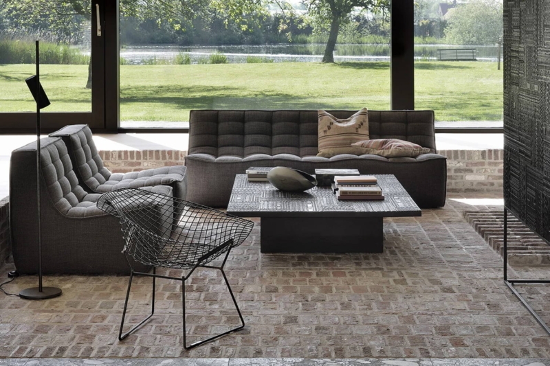Modern Cream Sofa Plinth Base Parallel Layout Track Arms
