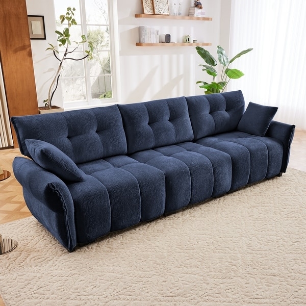 Modern Cream Tufted Sofa with Grid Tufting & Low Profile Design