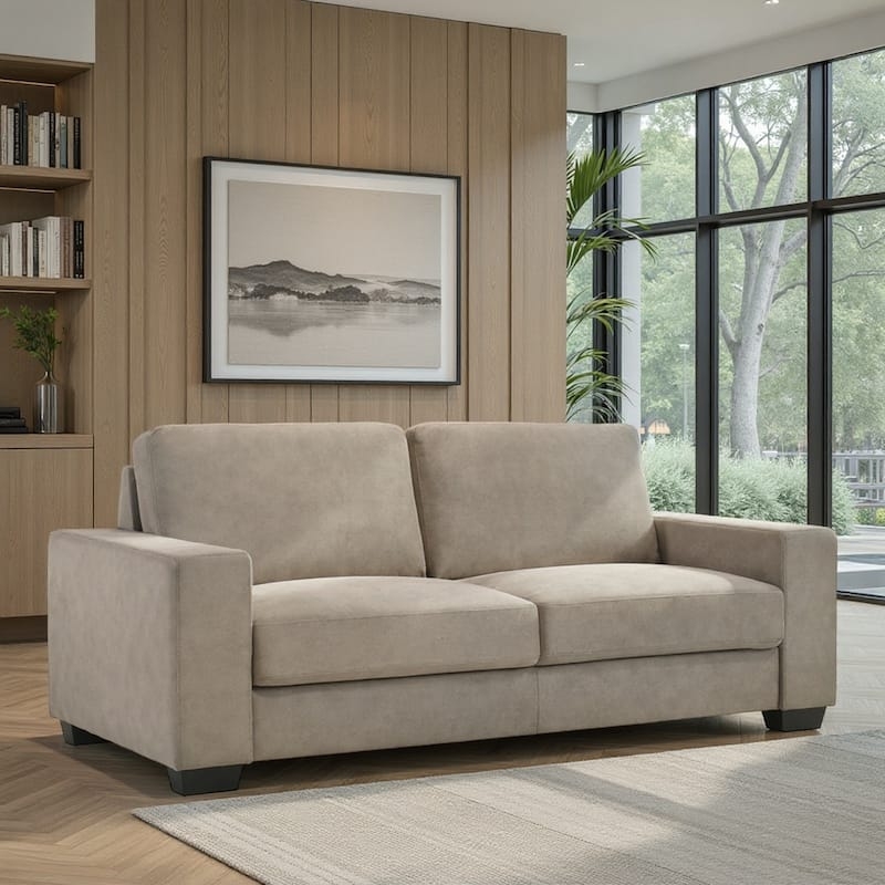 Modern Dark Gray Loveseat with Track Arms and Block Feet