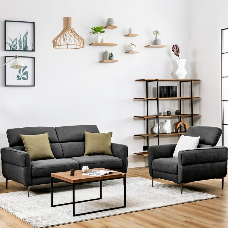 Modern Fabric Living Room Set with Tufted Back and Metal Legs